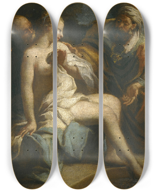 Triptych art skateboard deck of Circle Of Jacopo Amigoni Susannah And The Elders by Circle Of Jacopo Amigoni (1682-1752)