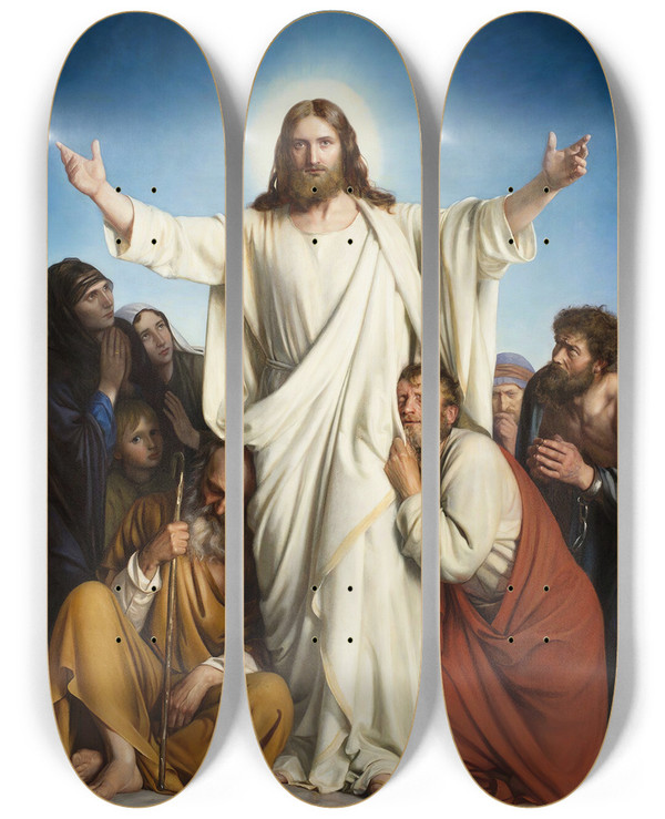 Triptych art skateboard deck of Carl Bloch Christus Consolator by Carl Bloch (1834-1890)