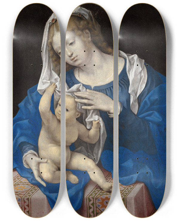 Triptych art skateboard deck of Jan Gossaert Madonna And Child_1 by Jan Gossaert (1478-1532)