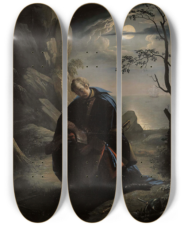 Triptych art skateboard deck of Berndt Abraham Godenhjelm Swedish Soldier And Polish Girl by Berndt Abraham Godenhjelm (1799-1881)