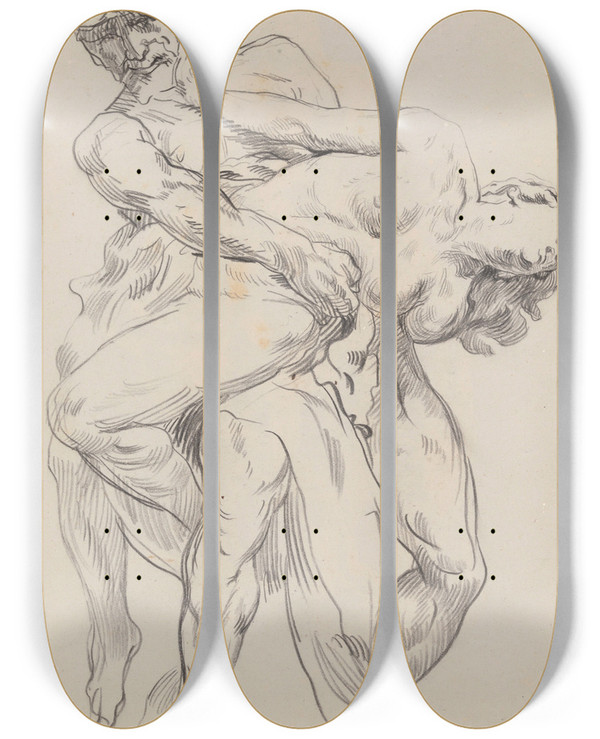 Triptych art skateboard deck of James Ensor The Rape Of The Sabine Women by James Ensor (1860-1949)