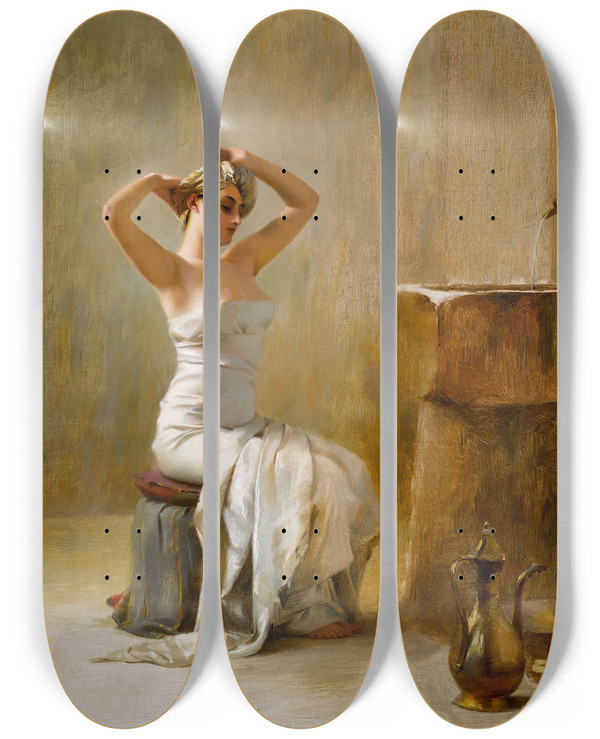 Triptych art skateboard deck of Theodoros Ralli After The Bath by Theodoros Ralli (1852-1909)