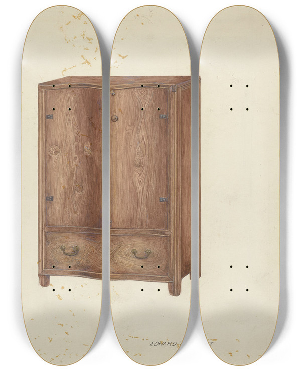 Triptych art skateboard deck of Edward Jewett Cupboard_2 by Edward Jewett (20-)
