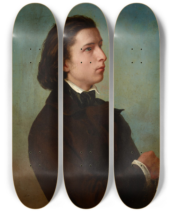 Triptych art skateboard deck of Franciszek Tepa Selfportrait_1 by Franciszek Tepa (1829-1889)