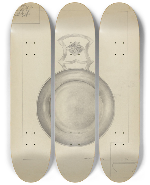 Triptych art skateboard deck of Hester Duany Silver Porringer_3 by Hester Duany (1891-1964)