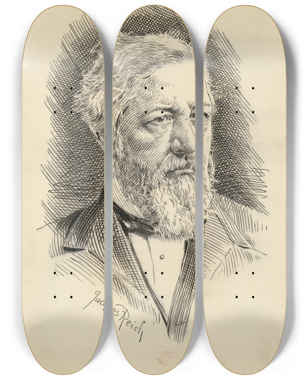 Triptych art skateboard deck of Jacques Reich James Gillespie Blaine by Jacques Reich (1852-1923)