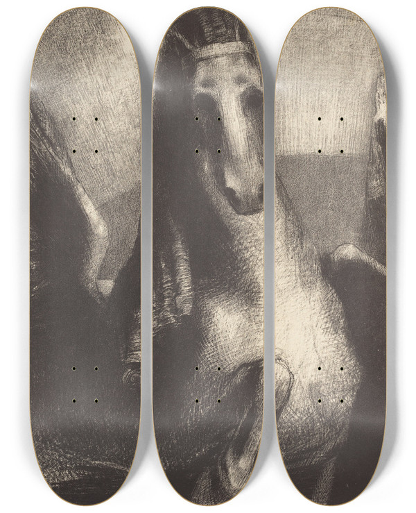 Triptych art skateboard deck of Odilon Redon Laile The Wing by Odilon Redon (1840-1916)