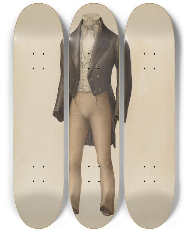 Triptych art skateboard deck of Henry De Wolfe Mans Suit_3 by Henry De Wolfe