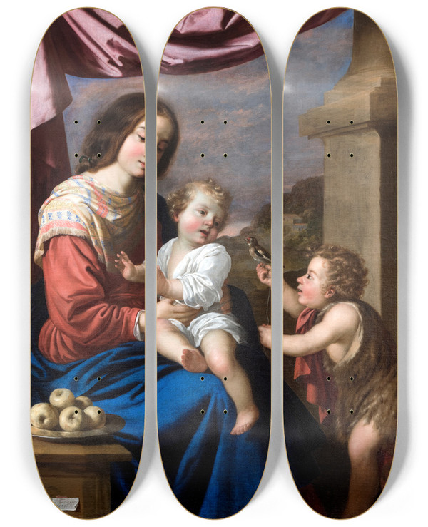 Triptych art skateboard deck of Francisco De Zurbarn Virgin And Child With Saint John by Francisco de Zurbarn (1598-1664)