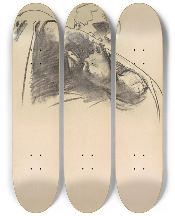 Triptych art skateboard deck of John Singer Sargent Study For The Crucifixion And Death Of Our Lord by John Singer Sargent (1856-1925)