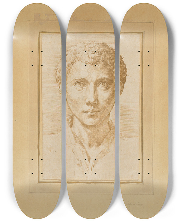 Triptych art skateboard deck of Parmigianino The Head Of A Young Man by Parmigianino (1503-1540)