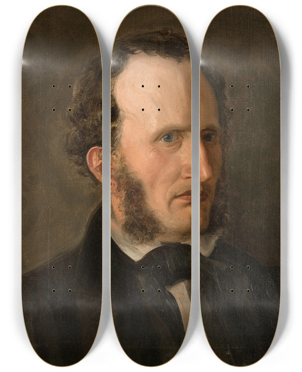 Triptych art skateboard deck of Amaldus Nielsen Portrett Av Kunstnerens Bror Harald_2 by Amaldus Nielsen (1838-1932)