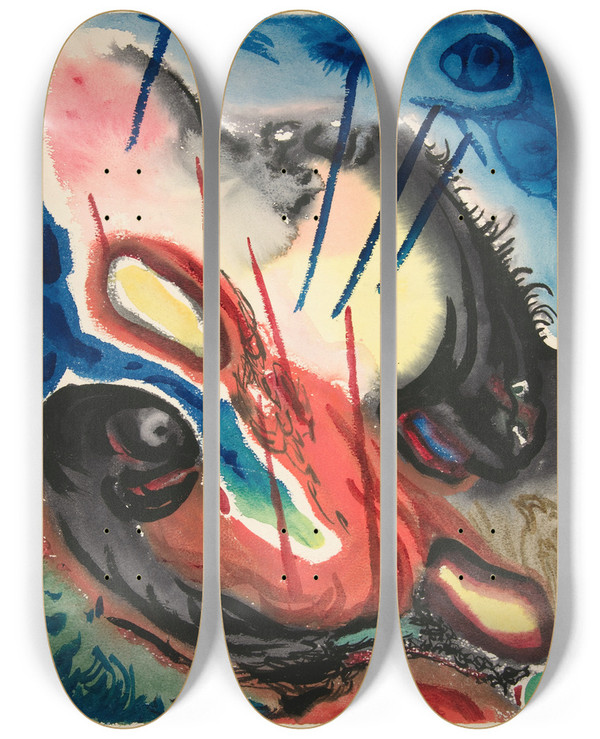 Triptych art skateboard deck of Fritz Stuckenberg Abstractforms by Fritz Stuckenberg (1881-1944)