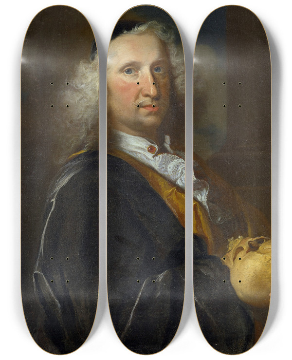 Triptych art skateboard deck of Johann Rudolf Huber The Elder Portrait Of Doctor Franz Platter 16451711 by Johann Rudolf Huber the elder (1668-1748)