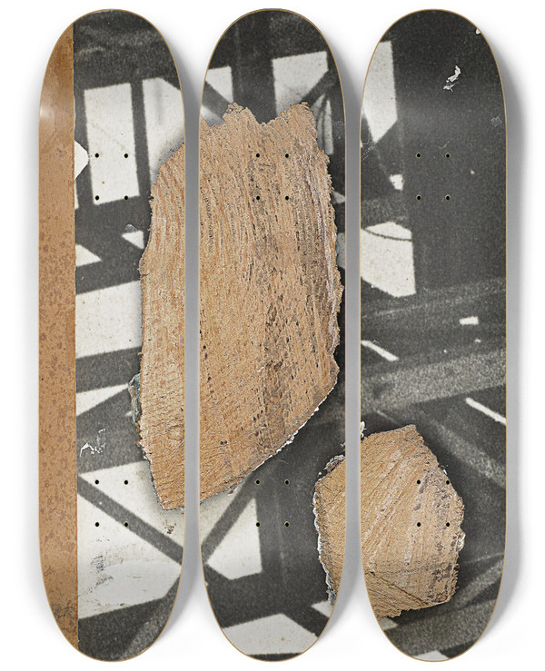 Triptych art skateboard deck of Kurt Schwitters Ohne Titel Mit Stahltrgerkonstruktion by Kurt Schwitters (1887-1948)