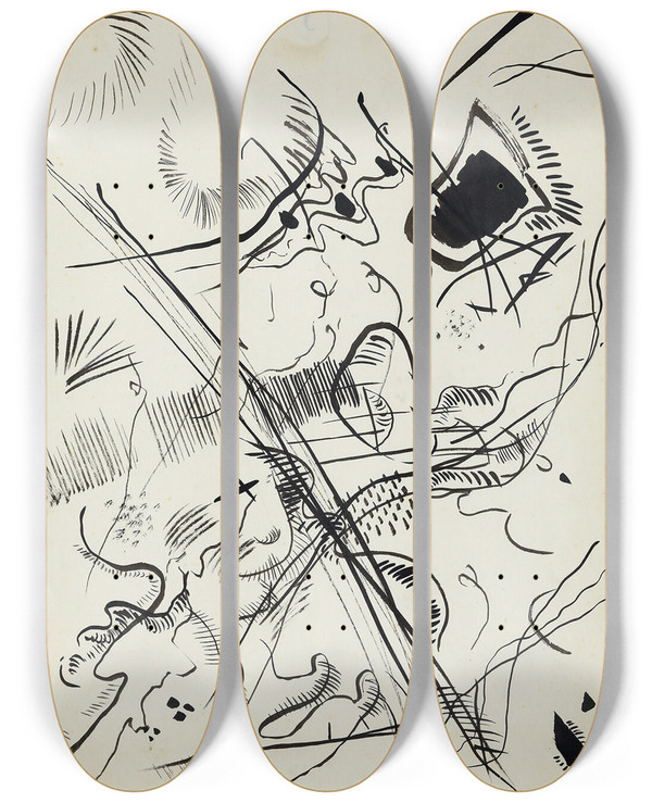 Triptych art skateboard deck of Wassily Kandinsky Untitled_3 by Wassily Kandinsky (1866-1944)