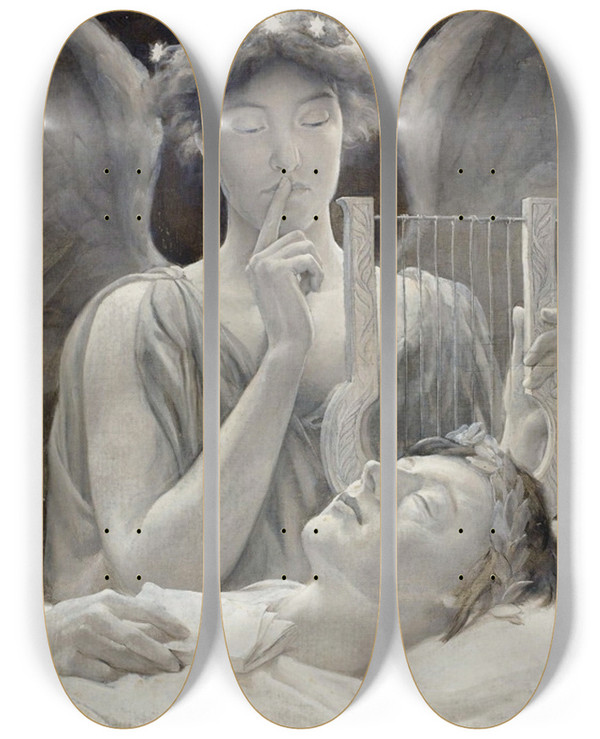 Triptych art skateboard deck of Will Hicock Low Keats Last Sonnet by Will Hicock Low (1853-1932)
