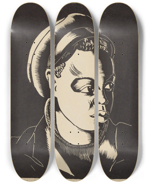 Triptych art skateboard deck of Fred Carlo Portrait by Fred Carlo (1911-1987)