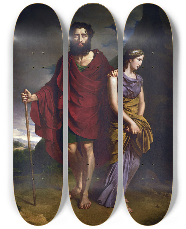 Triptych art skateboard deck of Antoni Brodowski Oedipus And Antigone by Antoni Brodowski (1784-1832)