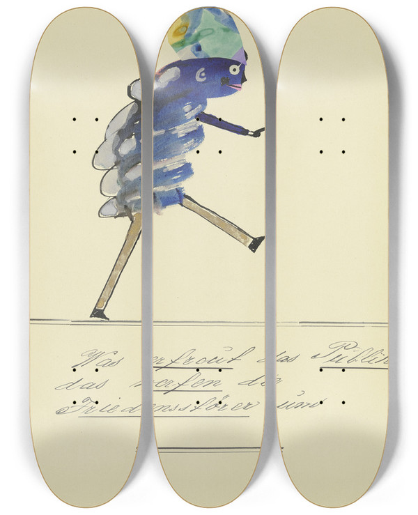 Triptych art skateboard deck of John Elsas Was Erfreut Das Publikum by John Elsas (1851-1935)