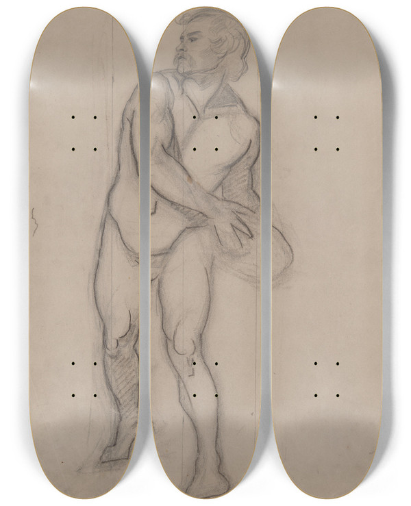 Triptych art skateboard deck of Jzef Simmler Nude Sketch To The Assailant To The Painting Martyrdom Of St Matthias_2 by Jozef Simmler (1823-1868)