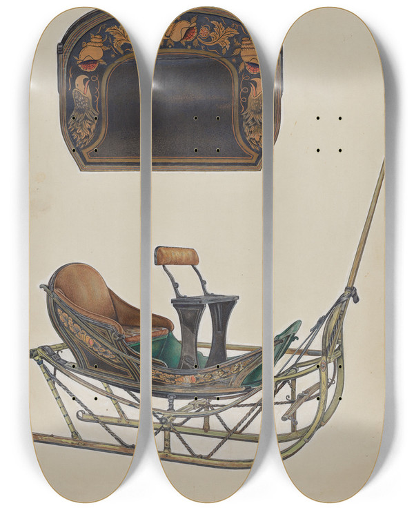 Triptych art skateboard deck of David Ramage Sleigh_2 by David Ramage