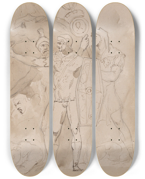 Triptych art skateboard deck of William Hamilton Classical Military Subject by William Hamilton (1751-1801)
