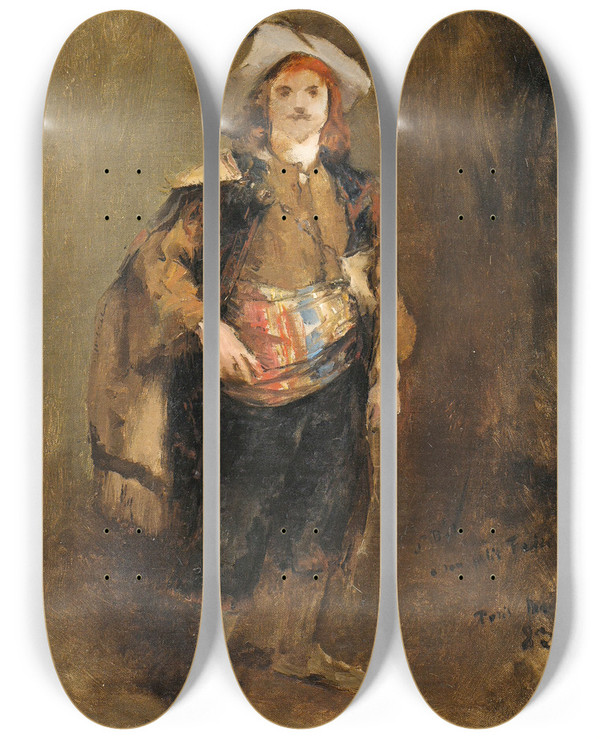 Triptych art skateboard deck of Jules Bastienlepage Emile Dressed As Cyrano by Jules Bastien-Lepage (1848-1884)