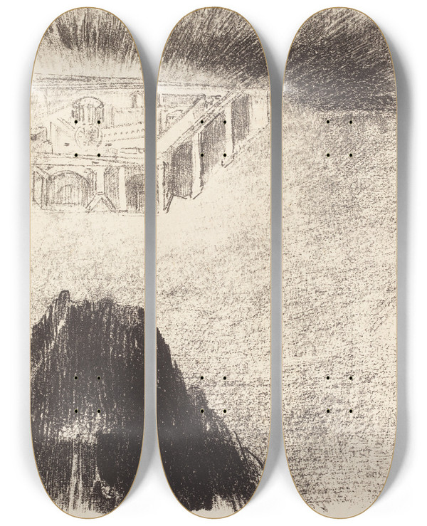 Triptych art skateboard deck of Odilon Redon Et Moi Jean Je Vis La Sainte Cite La Nouvelle Jerusalem Qui Descendait Du Ciel Daupres De Dieu by Odilon Redon (1840-1916)