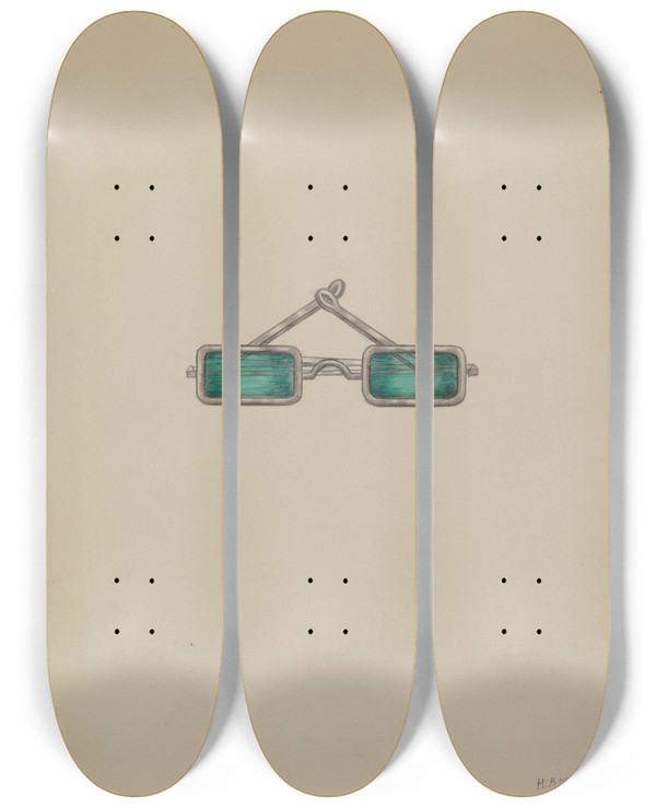 Triptych art skateboard deck of Herbert Marsh Spectacles With Green Lenses by Herbert Marsh