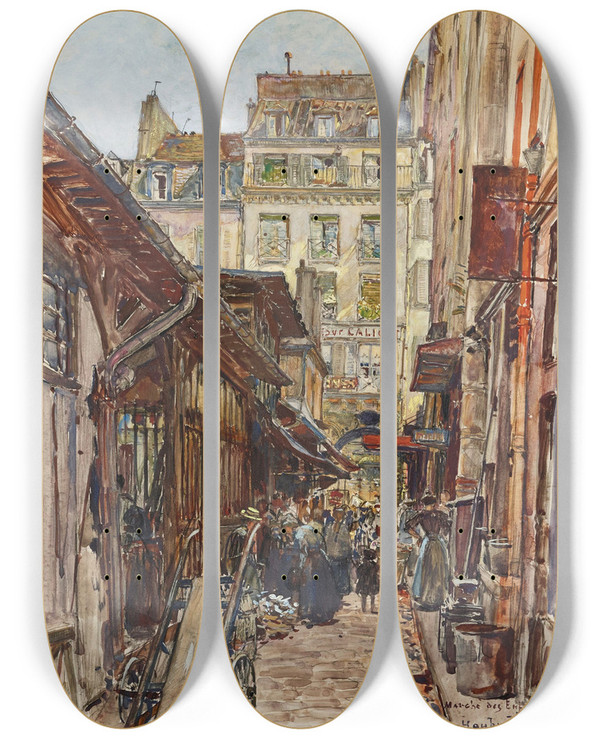 Triptych art skateboard deck of Frdric Houbron Intrieur Du March Des Enfantsrouges En 1907 3Me Arrondissement by Frederic Houbron (1851-1908)