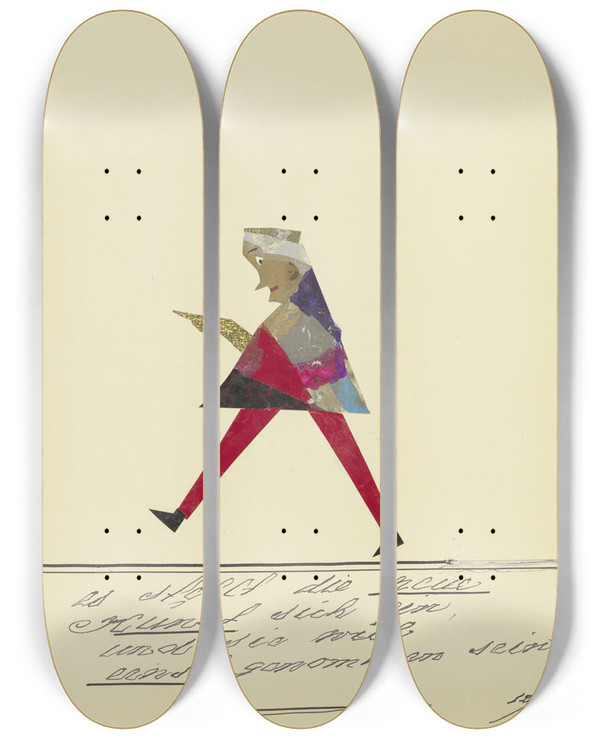 Triptych art skateboard deck of John Elsas Es Stellt Die Neue Kunst Sich Ein by John Elsas (1851-1935)