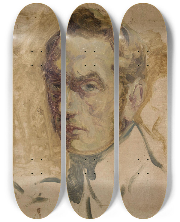 Triptych art skateboard deck of Ignacy Pinkas Selfportrait by Ignacy Pinkas (1888-1935)