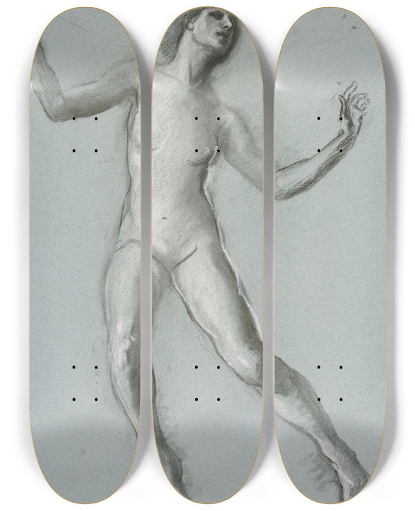 Triptych art skateboard deck of Edwin Austin Abbey Study For Figure Of 12 Noon In The Hours Mural At The State Capitol Building In Harrisburg Pennsylvania by Edwin Austin Abbey (1852-1911)