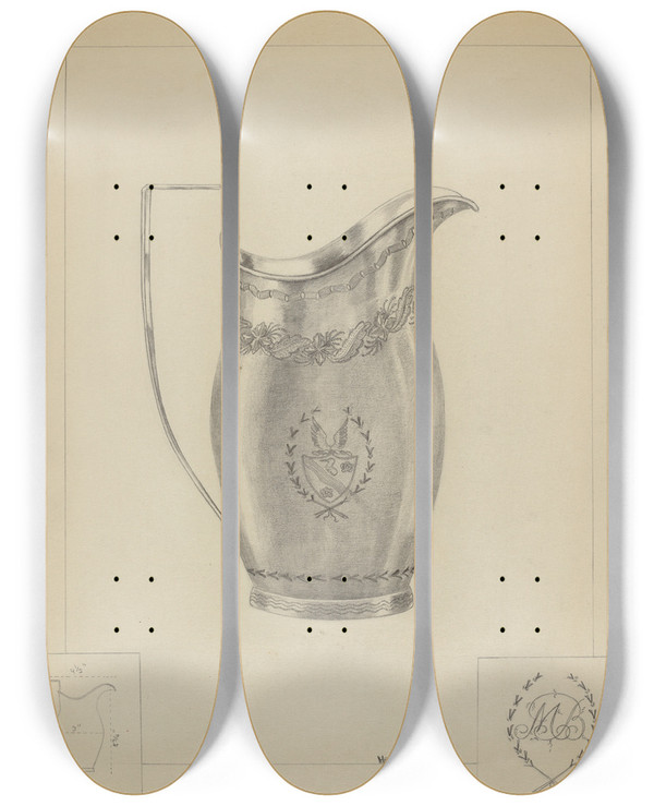 Triptych art skateboard deck of Hester Duany Silver Creamer_3 by Hester Duany (1891-1964)