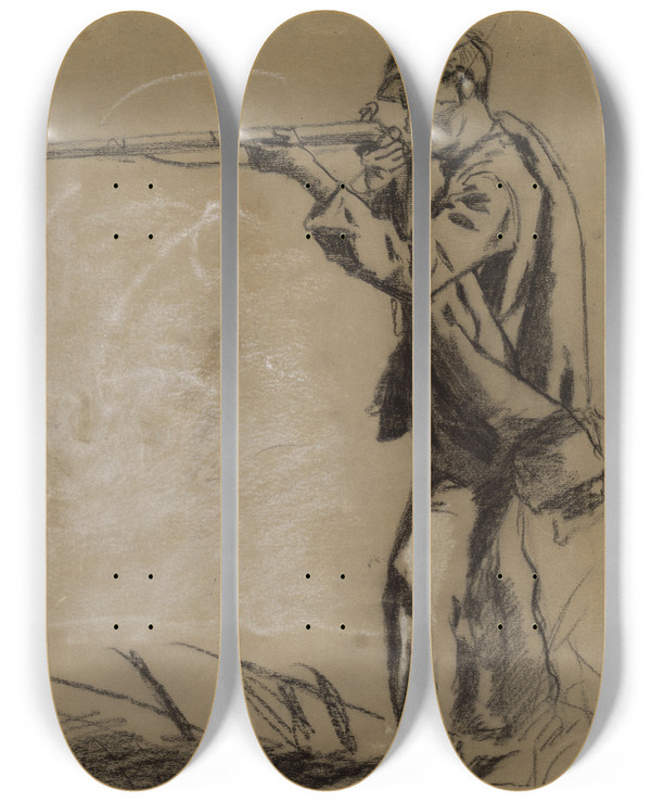 Triptych art skateboard deck of Winslow Homer Soldier Taking Aim Recto by Winslow Homer (1836-1910)