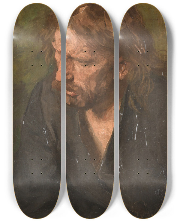 Triptych art skateboard deck of Eduard Karl Franz Von Gebhardt Portrait Of A Man by Eduard Karl Franz Von Gebhardt (1838-1925)