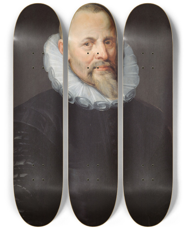 Triptych art skateboard deck of Peter Paul Rubens Portret Van Jan I Moretus by Peter Paul Rubens (1577-1640)