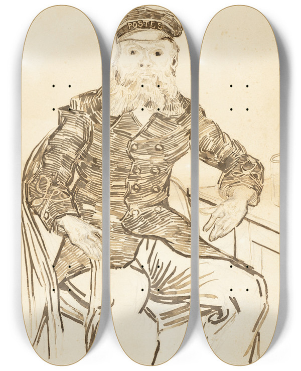 Triptych art skateboard deck of Vincent Van Gogh The Postman Joseph Roulin by Vincent van Gogh (1853-1890)