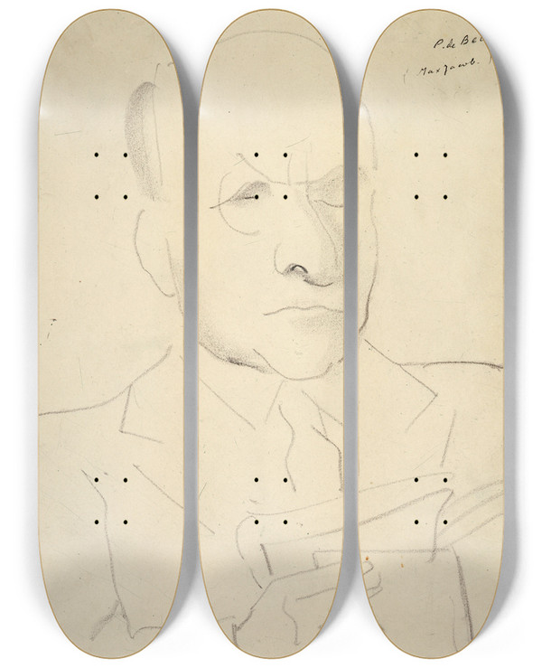Triptych art skateboard deck of Pierre De Belay Portrait De Max Jacob by Pierre de Belay (1890-1947)