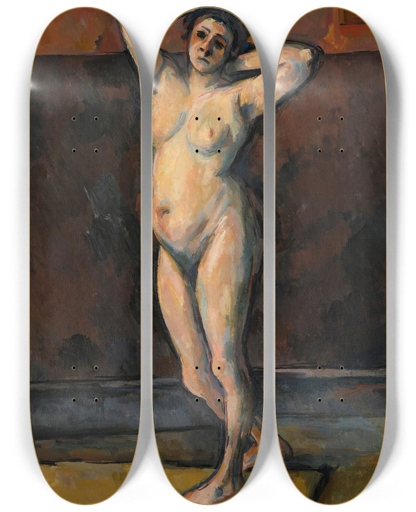 Triptych art skateboard deck of Paul Czanne Femme Nue Debout by Paul Cezanne (1839-1906)