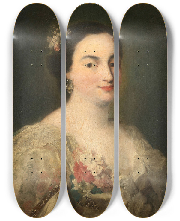 Triptych art skateboard deck of Alessandro Longhi Portrait Of A Young Woman by Alessandro Longhi (1733-1813)