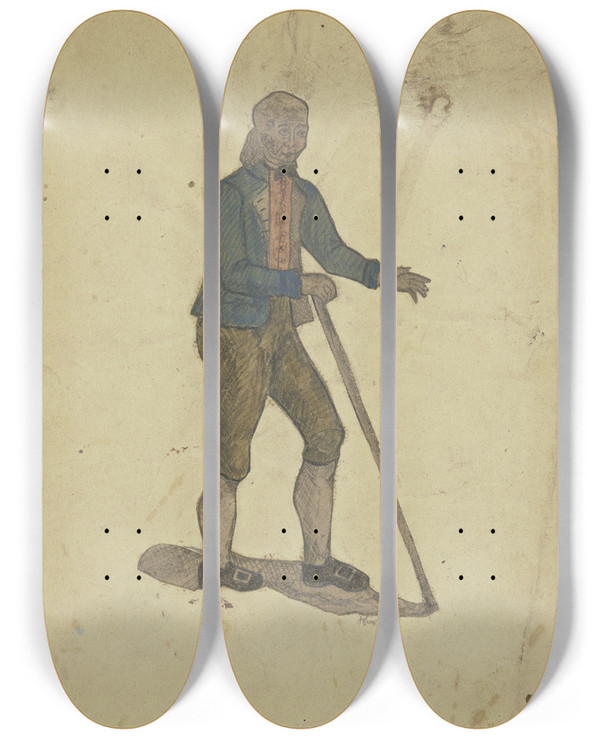 Triptych art skateboard deck of Hans Thoma Farmer From The Black Forest by Hans Thoma (1839-1924)
