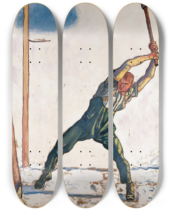 Triptych art skateboard deck of Ferdinand Hodler Woodcutter by Ferdinand Hodler (1853-1918)