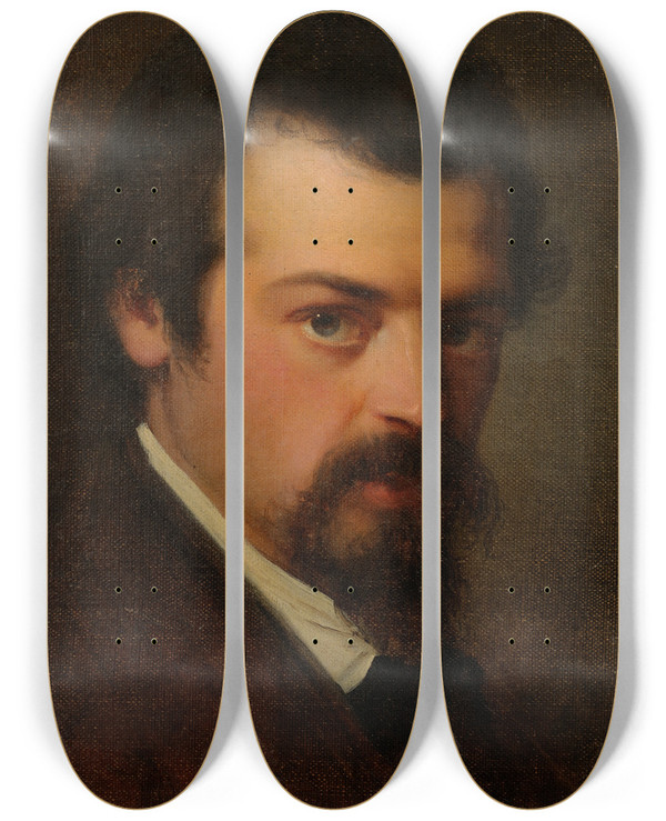 Triptych art skateboard deck of Julie Wilhelmine Hagenschwarz Portrait Of Artist Aleksander Hagen by Julie Wilhelmine Hagen-Schwarz (1824-1902)