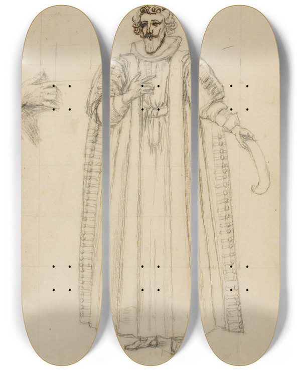 Triptych art skateboard deck of Charles Meryon Portrait Of Franois Vite by Charles Meryon (1821-1868)