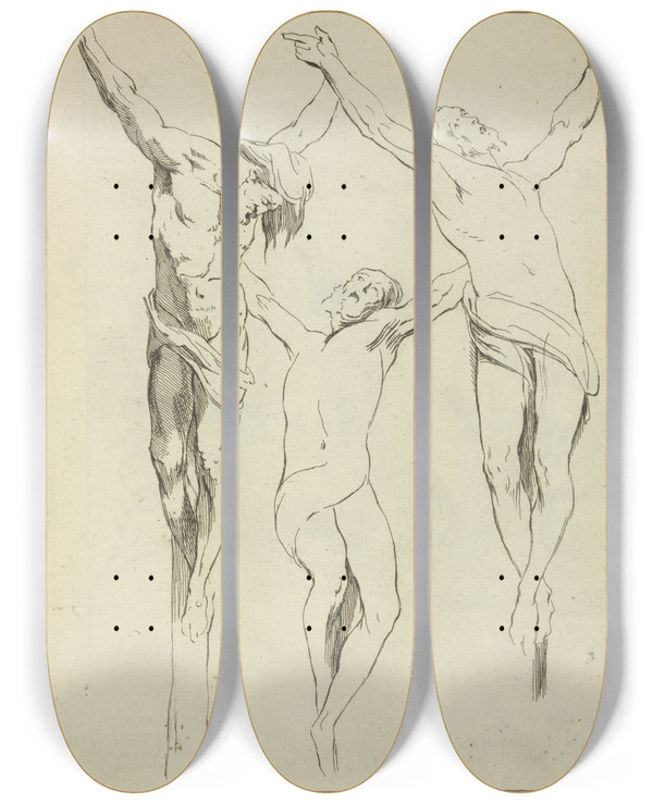 Triptych art skateboard deck of Peter Paul Rubens Three Studies Of Crucified Figures by Peter Paul Rubens (1577-1640)