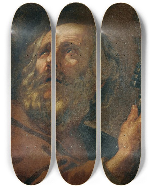 Triptych art skateboard deck of Simon Vouet Saint Peter by Simon Vouet (1590-1649)