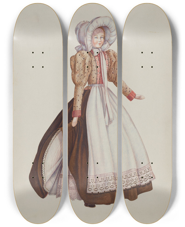 Triptych art skateboard deck of Hal Blakeley Doll Lilla Rosella Hatch by Hal Blakeley