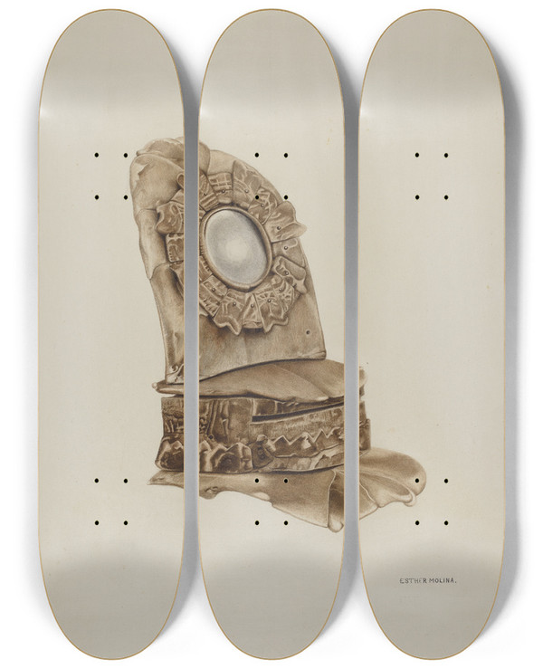 Triptych art skateboard deck of Esther Molina Turtle Shell Bureau by Esther Molina